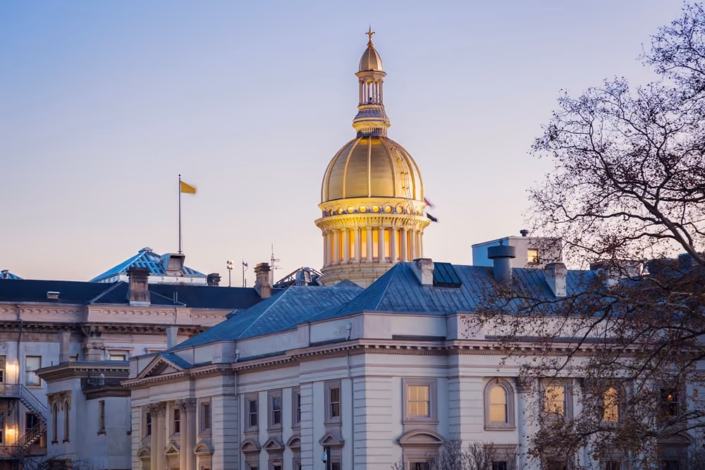 New Jersey State House dome at dusk