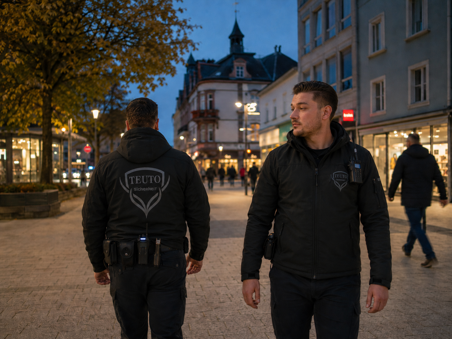 Streifengang der Teuto-Sicherheit in einer Fußgängerzone