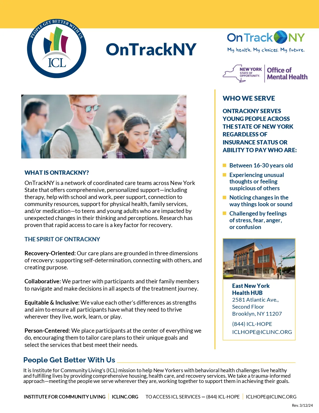 OnTrackNY program flyer for teens and young adults mental health support