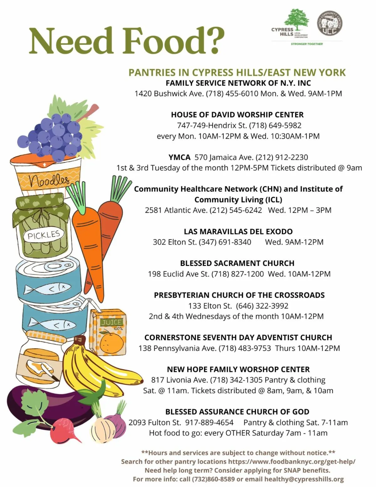 Food pantry locations and hours in Cypress Hills East New York