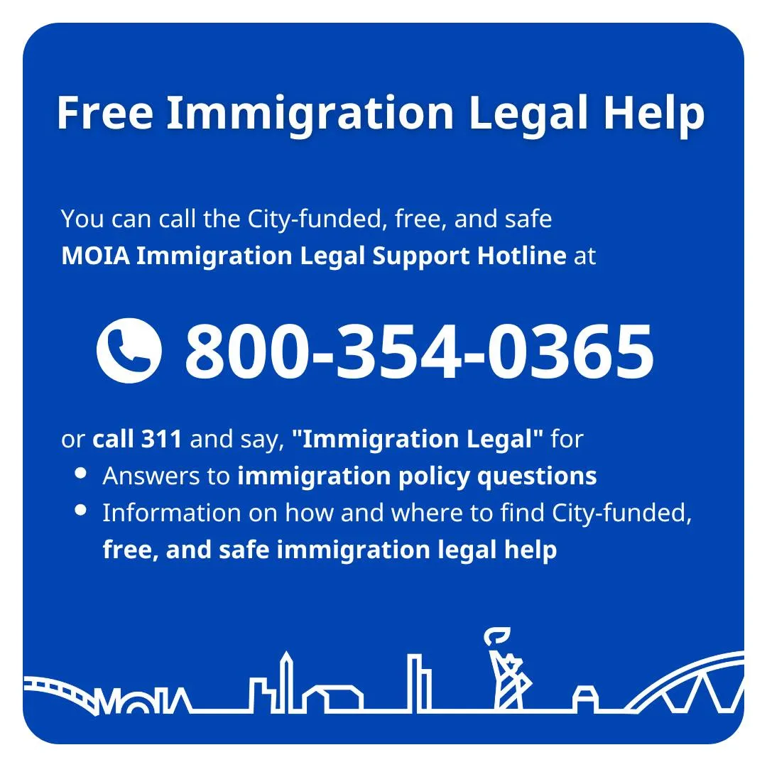 MOIA free immigration legal help hotline flyer phone 800-354-0365