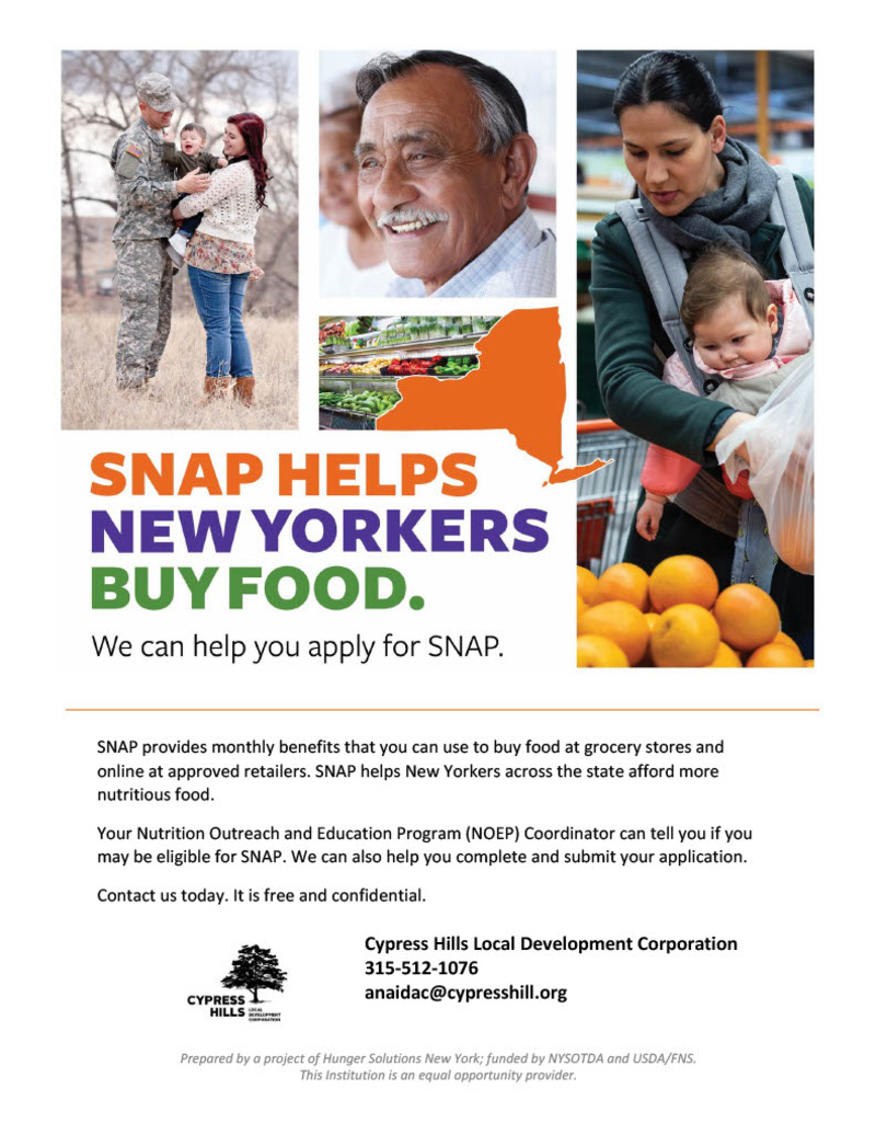 SNAP food assistance program flyer for New York residents