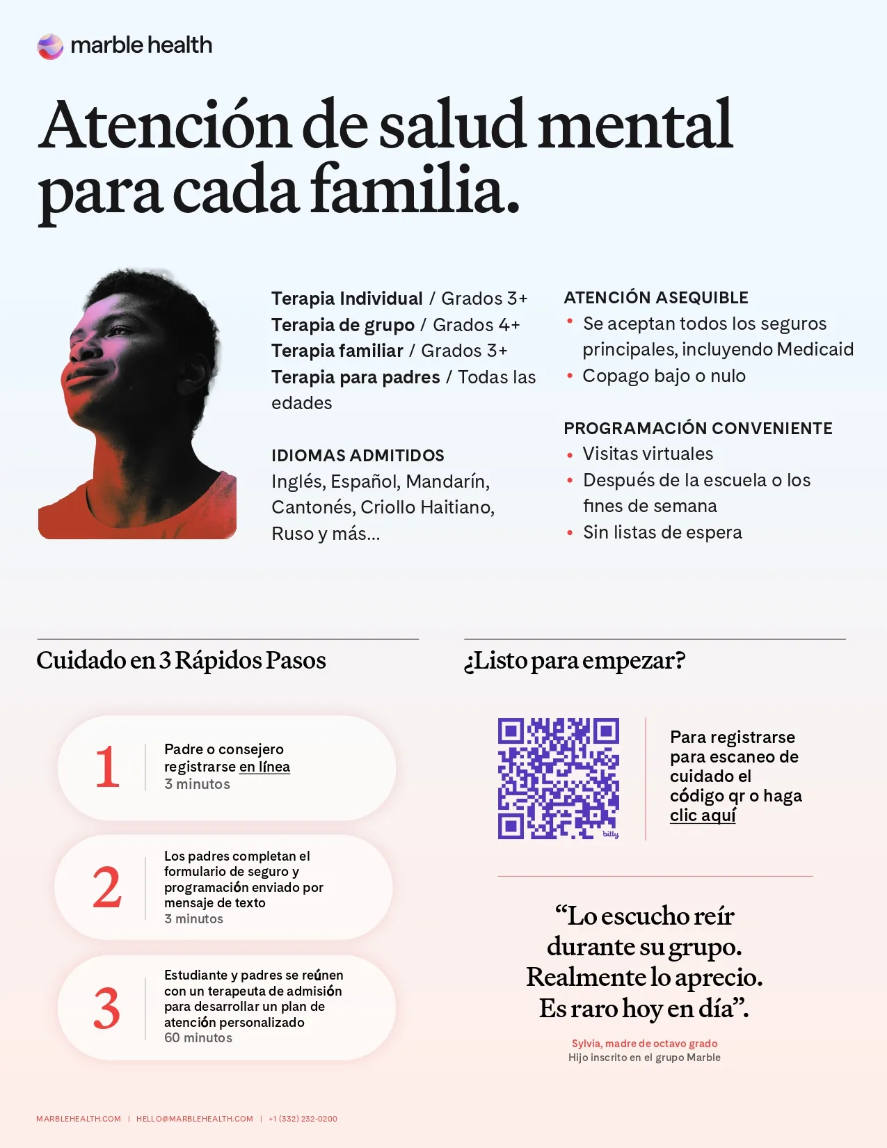 Marble Health Spanish flyer for family mental health services
