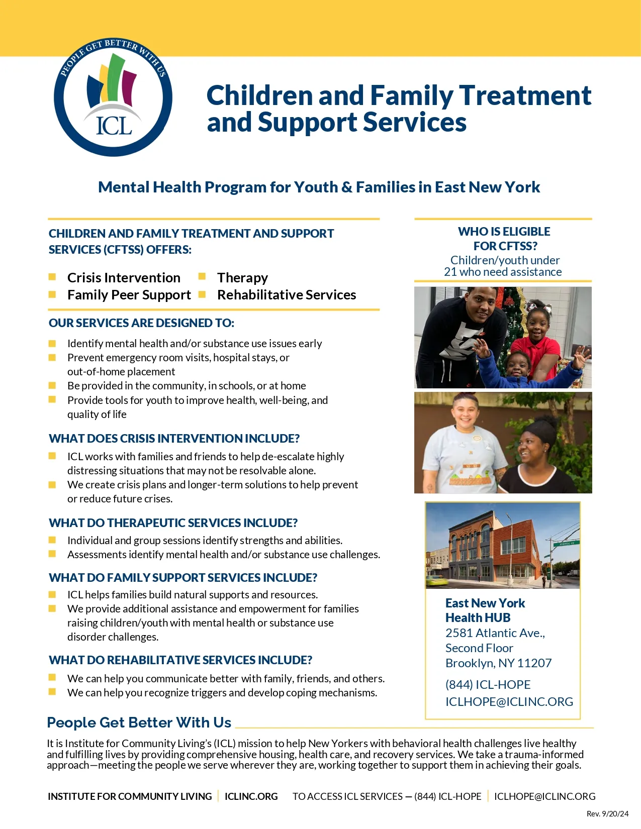 ICL Children and Family Treatment and Support Services flyer for East New York youth