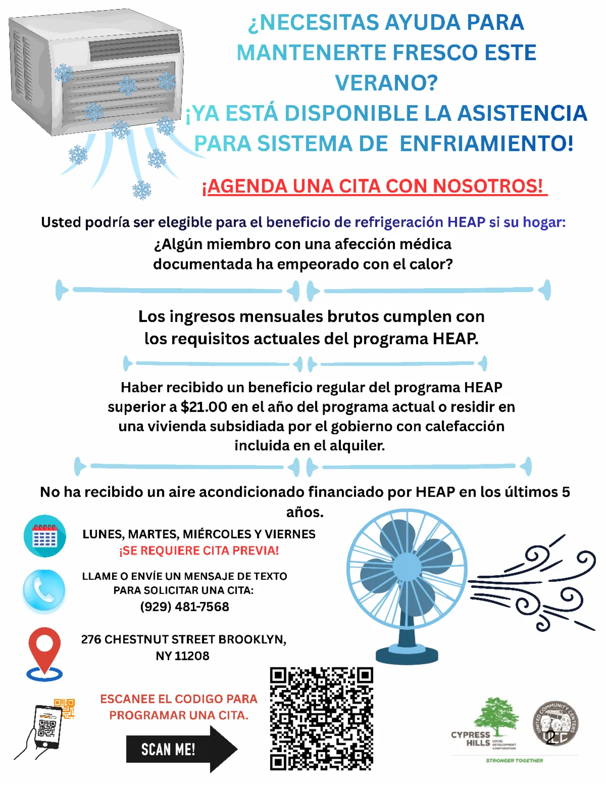 Spanish flyer announcing HEAP cooling assistance program in Brooklyn
