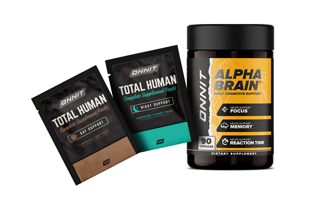 ONNIT Total Human and Alpha Brain supplement packs