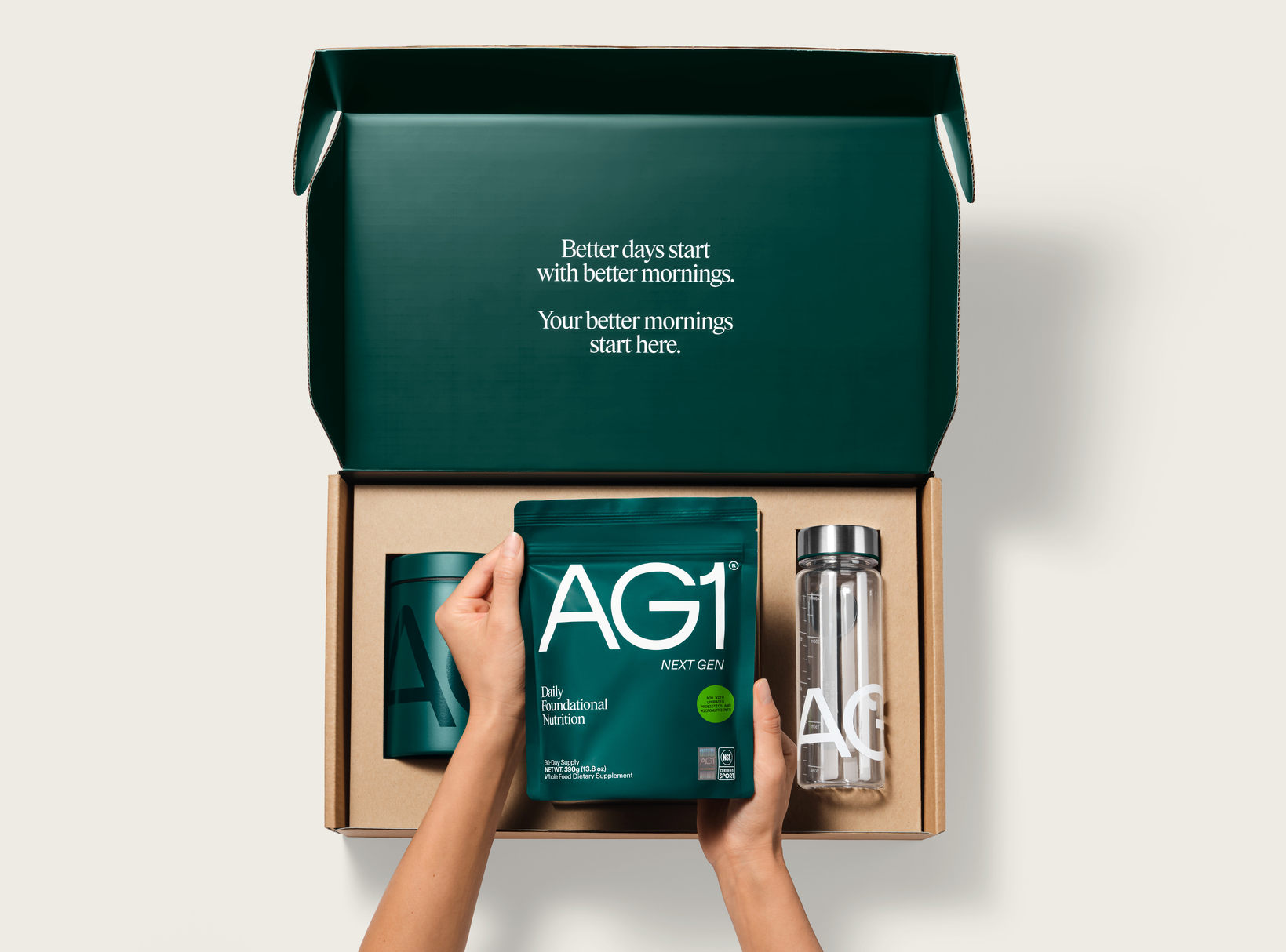 AG1 Family Kit with pouch, shaker, scoop, and canister