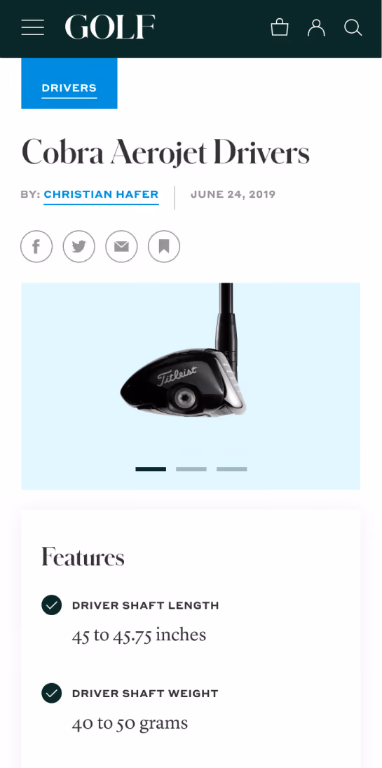 Golf driver product card