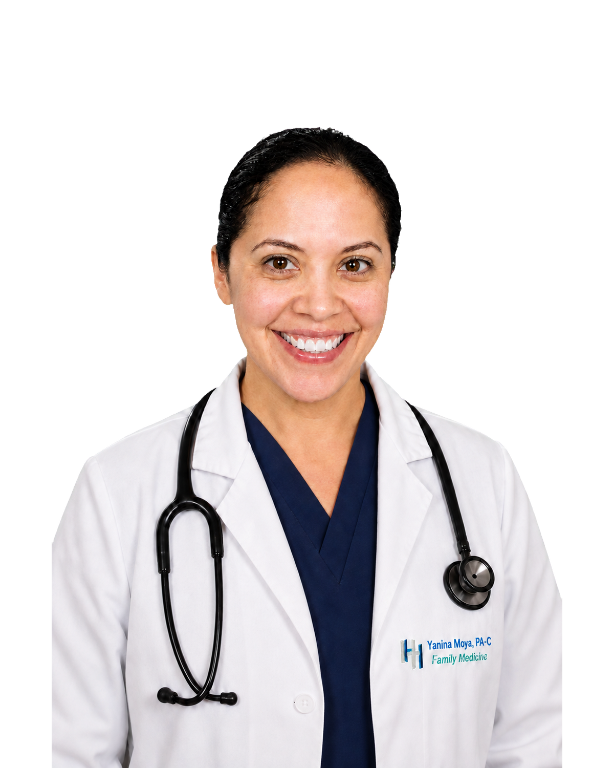 Professional studio portrait of Yanina Moya, PA-C, Hernandez Health family medicine physician assistant.