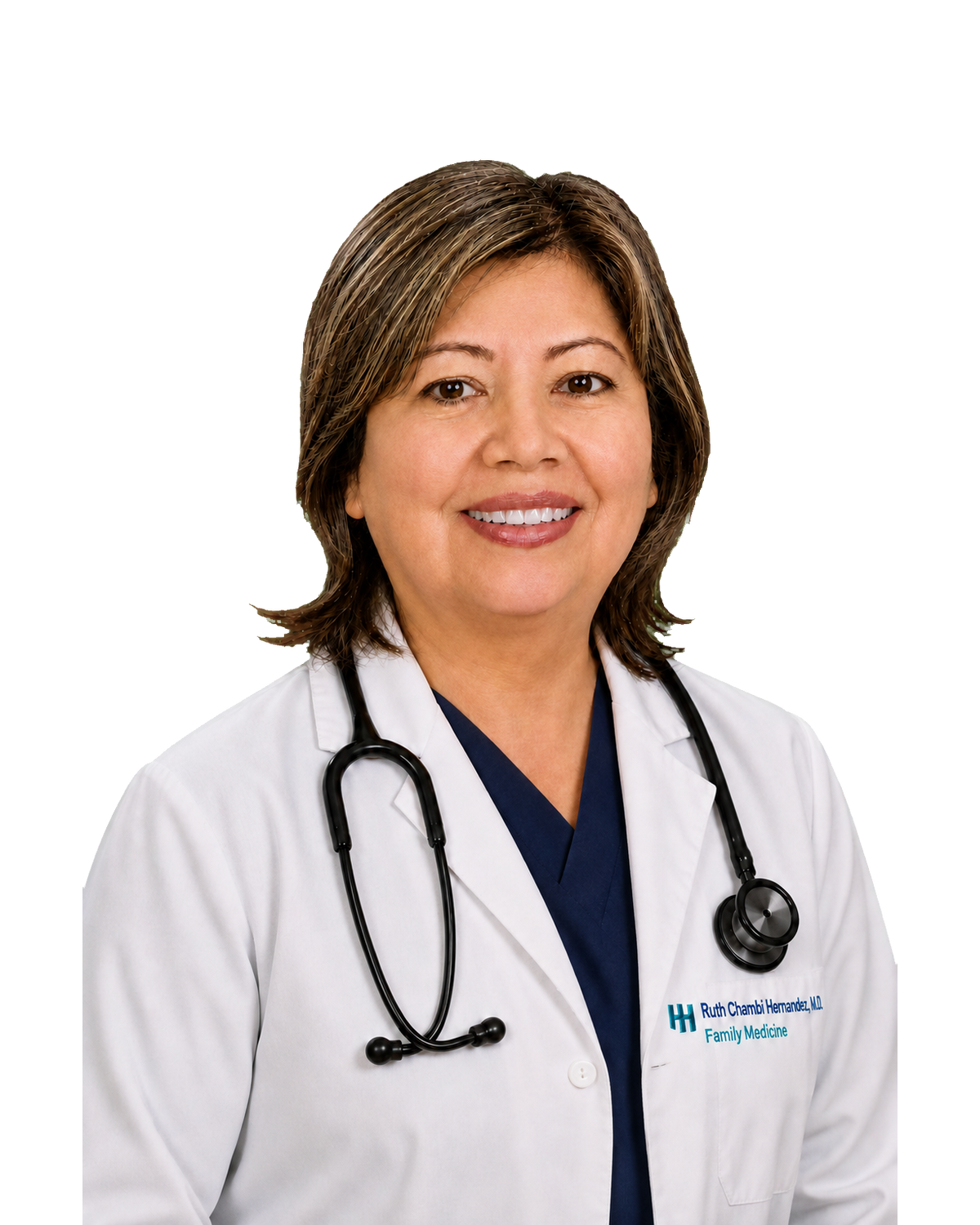 Professional studio portrait of Ruth Chambi Hernandez, M.D., Hernandez Health family medicine physician.