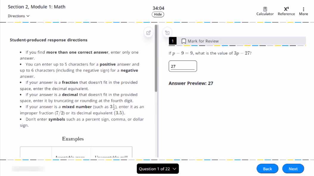 Screenshot of the directions you will see for the Student-Produced Response questions