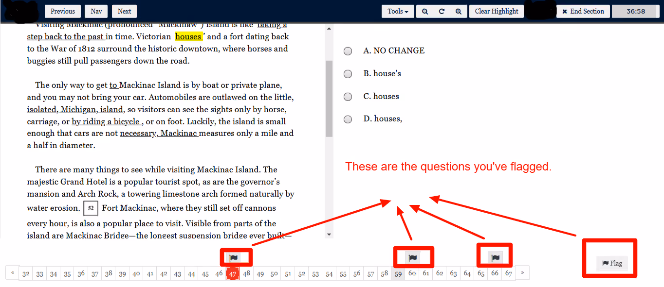 Easily flag a question to and return to it later