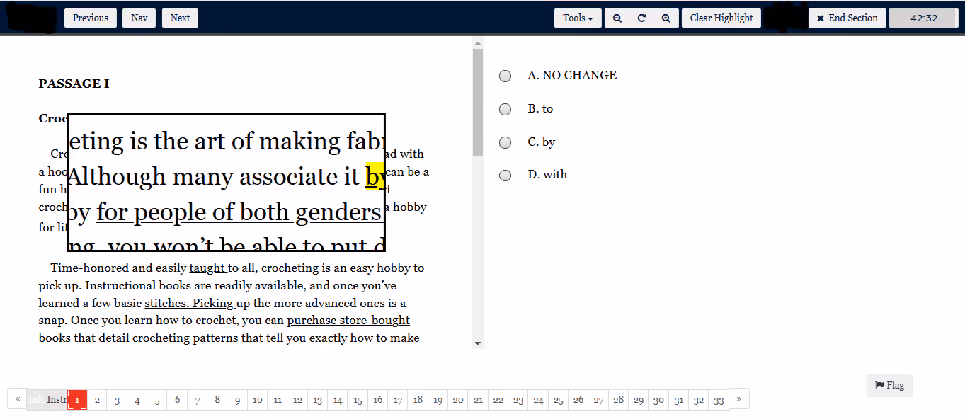 The onilne ACT lets you magnify any part you want