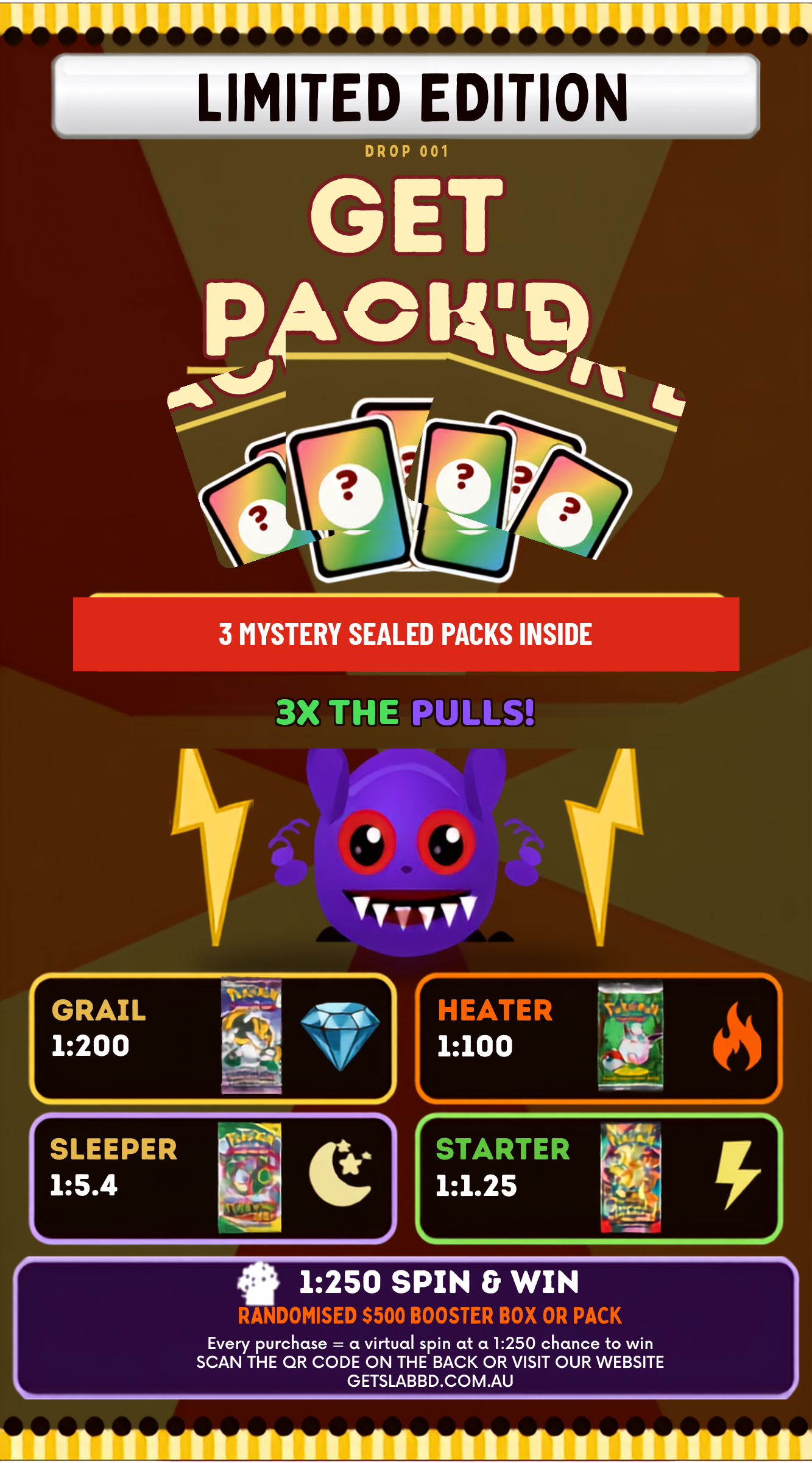 GETPACK'D pack, 3 sealed packs inside