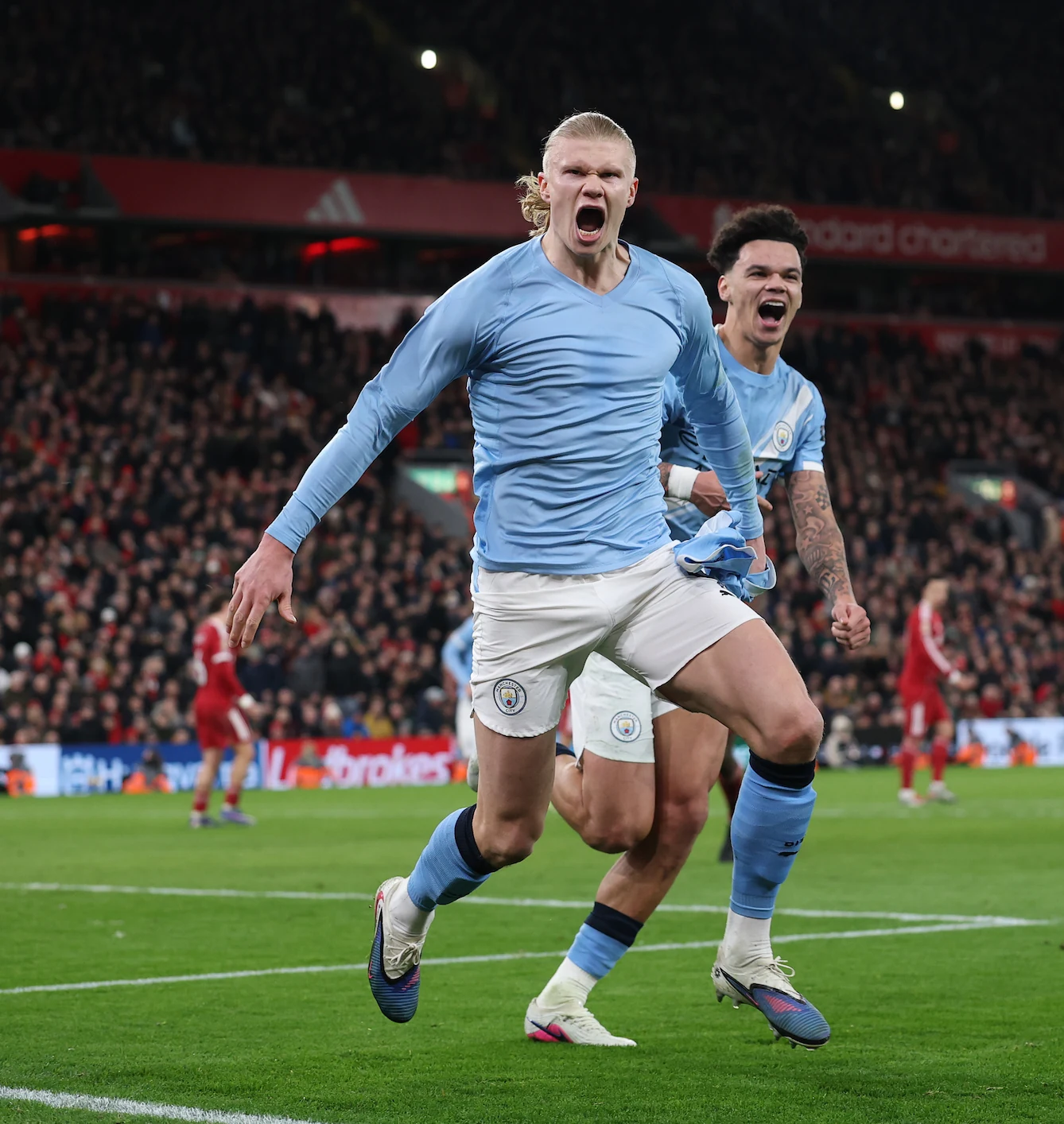 Haaland celebrating a goal.