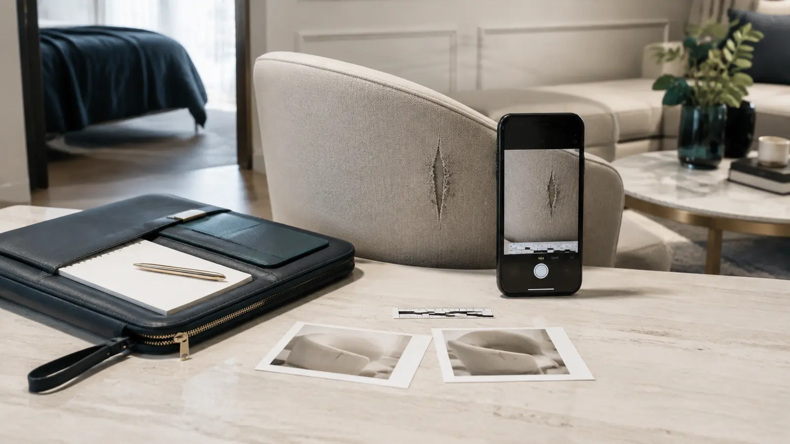 A damaged chair in a short-term rental documented with smartphone photos, comparison evidence, and an active Airbnb deadline.