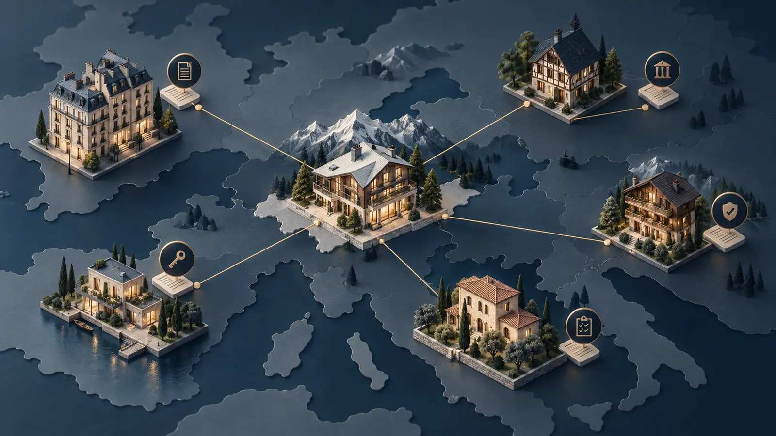 Switzerland and neighboring countries with six operational review areas for short-term rentals.