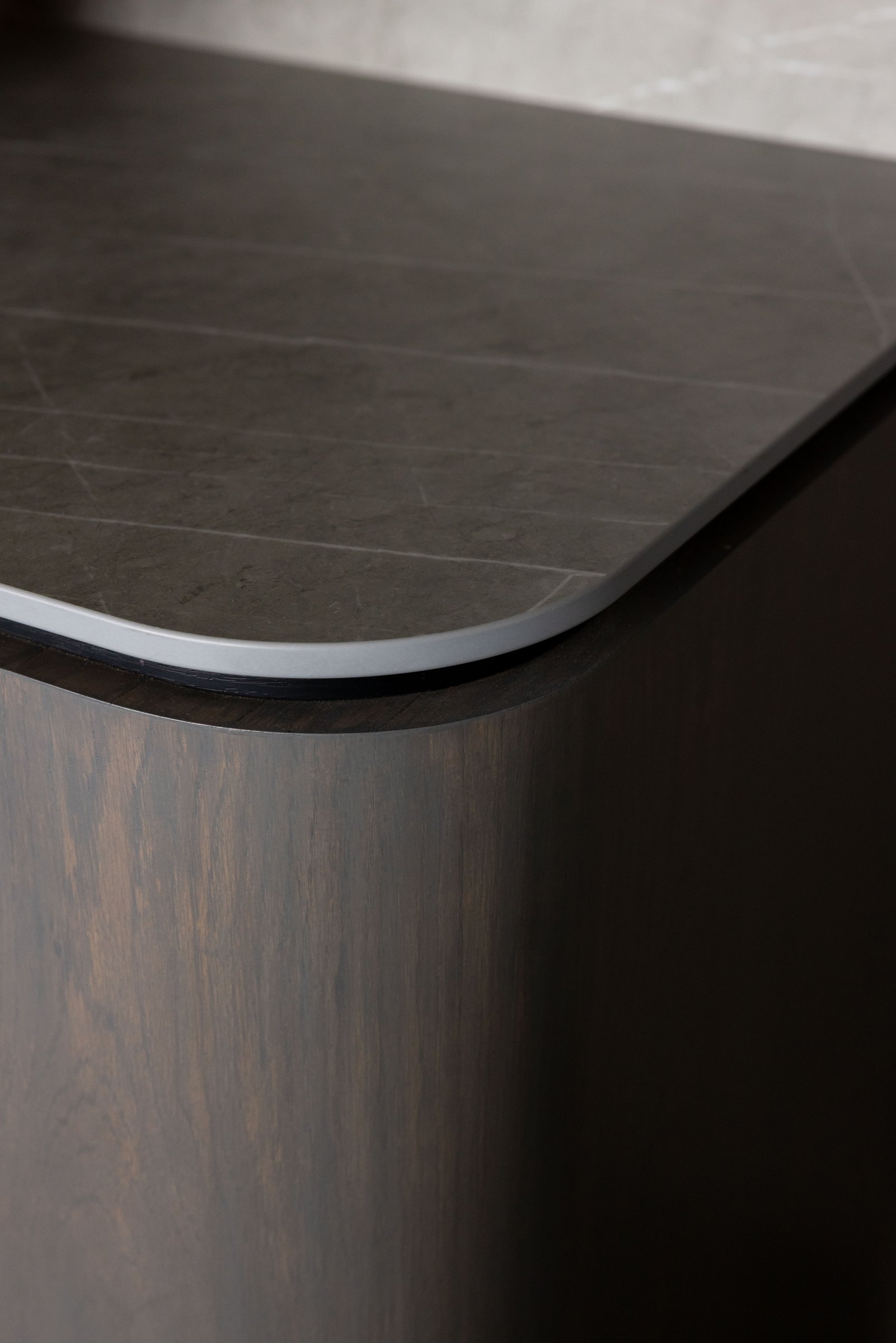 Curved cabinetry edge and precision junction detail at Russell McVeagh Offices