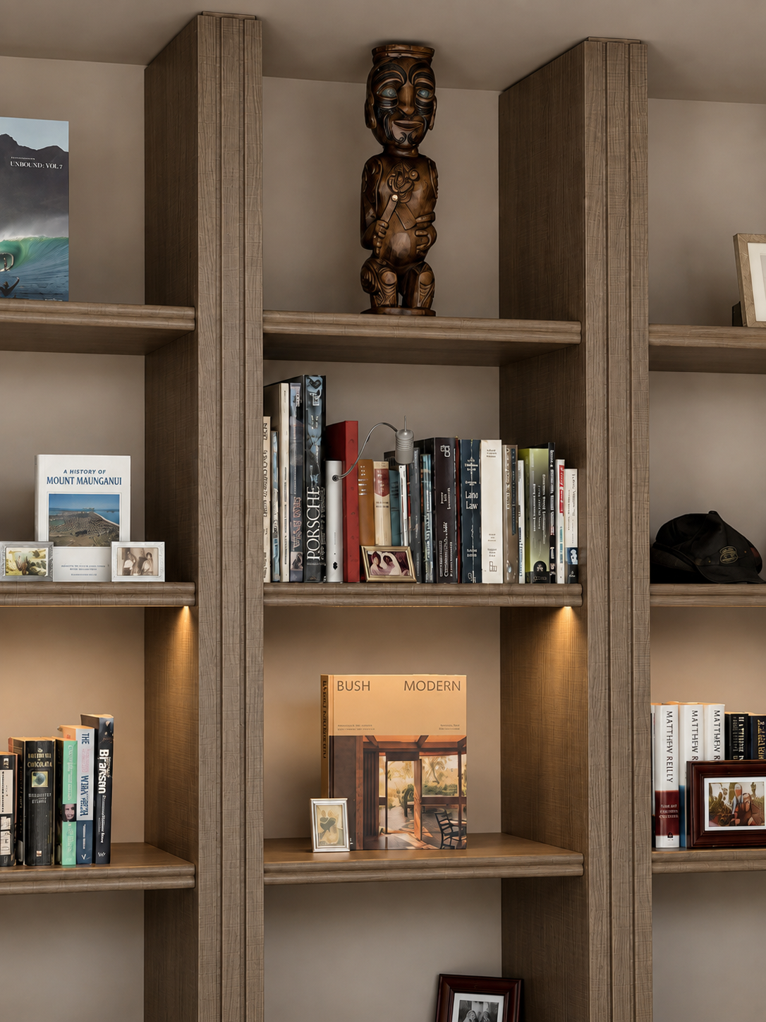 Full-height custom bookshelf joinery at Coastal Residence