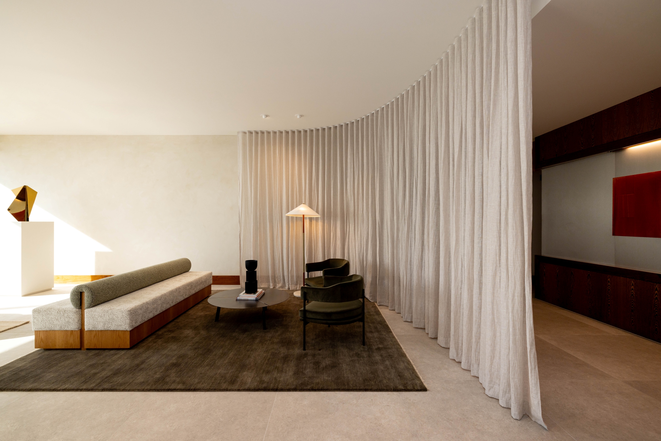 Russell McVeagh lounge with custom timber-based seating and adjacent architectural joinery