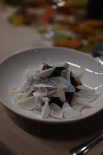 Plat avec des pétales blancs