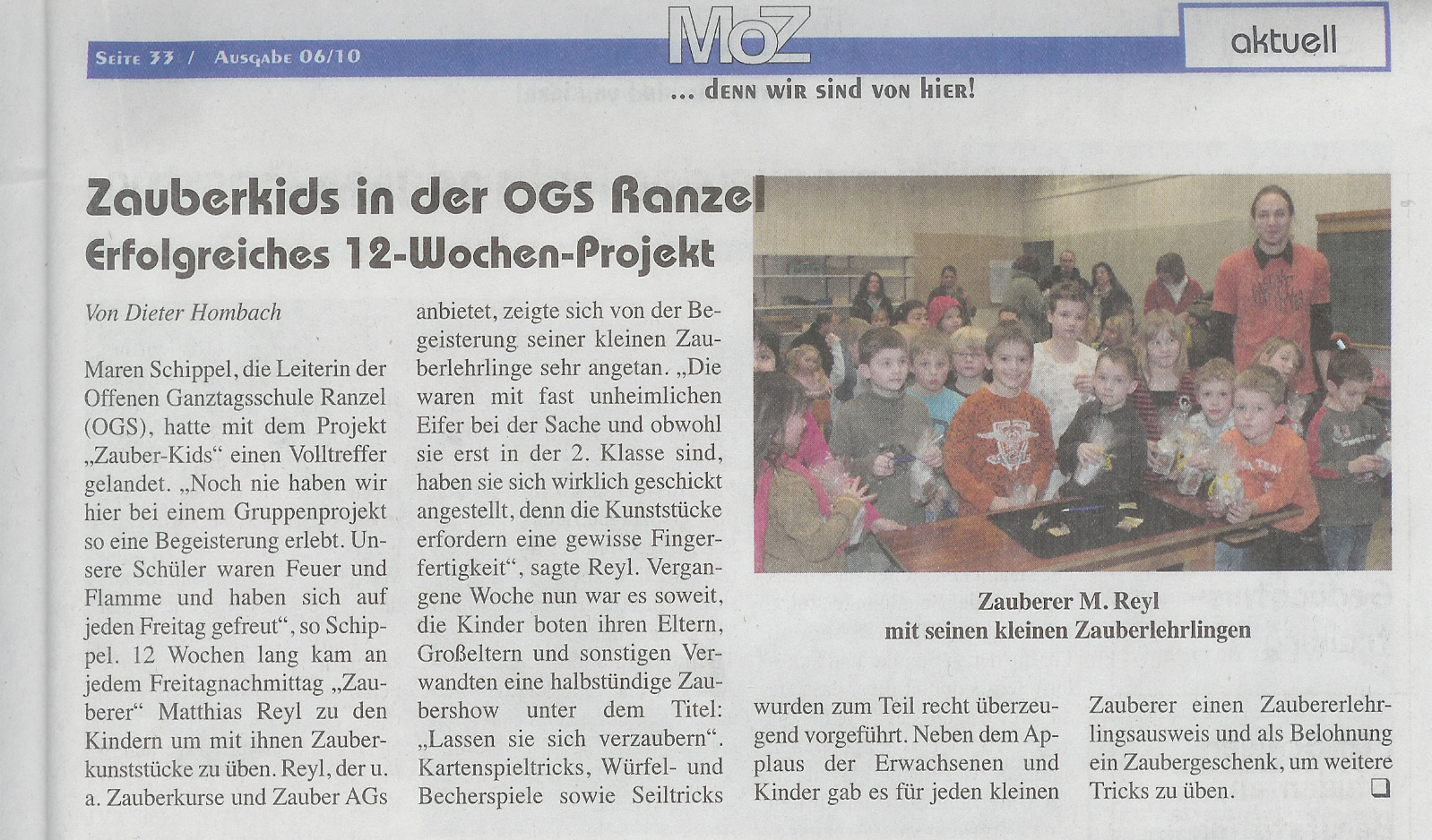 Zeitungsartikel: Zauberkids in der OGS Ranzel