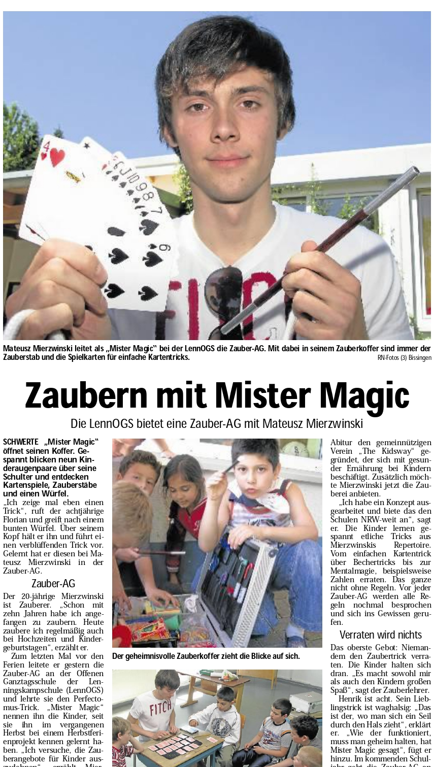 Zeitungsartikel: Zaubern mit Mister Magic – Zauber-AG an der LennOGS