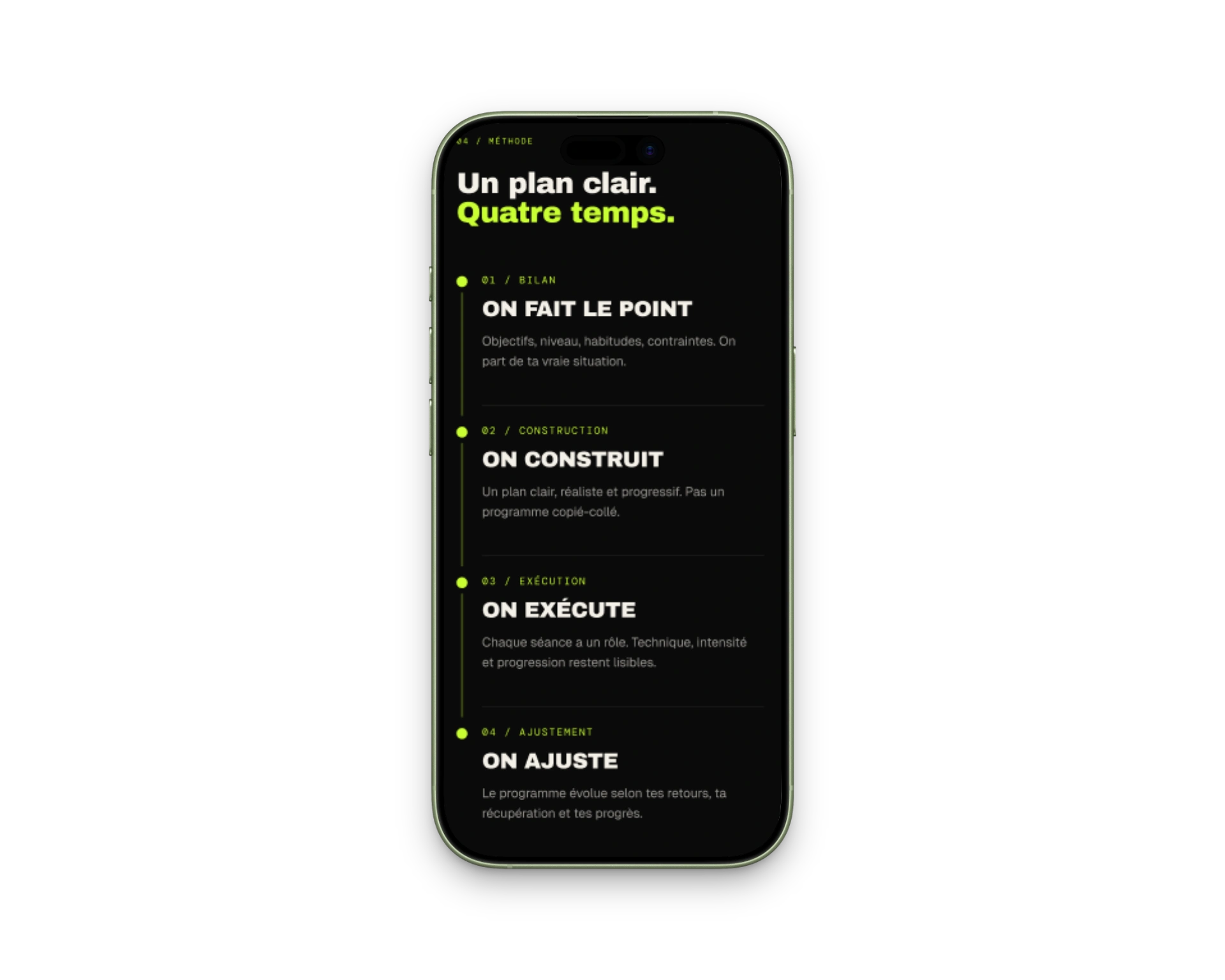 Section Méthode du site PACE/ONE en mobile