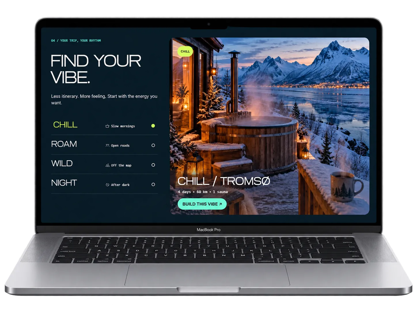 Section Find your vibe du site NORTH sur ordinateur