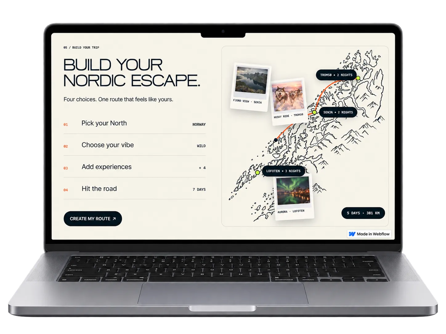 Section Build your Nordic escape du site NORTH sur ordinateur