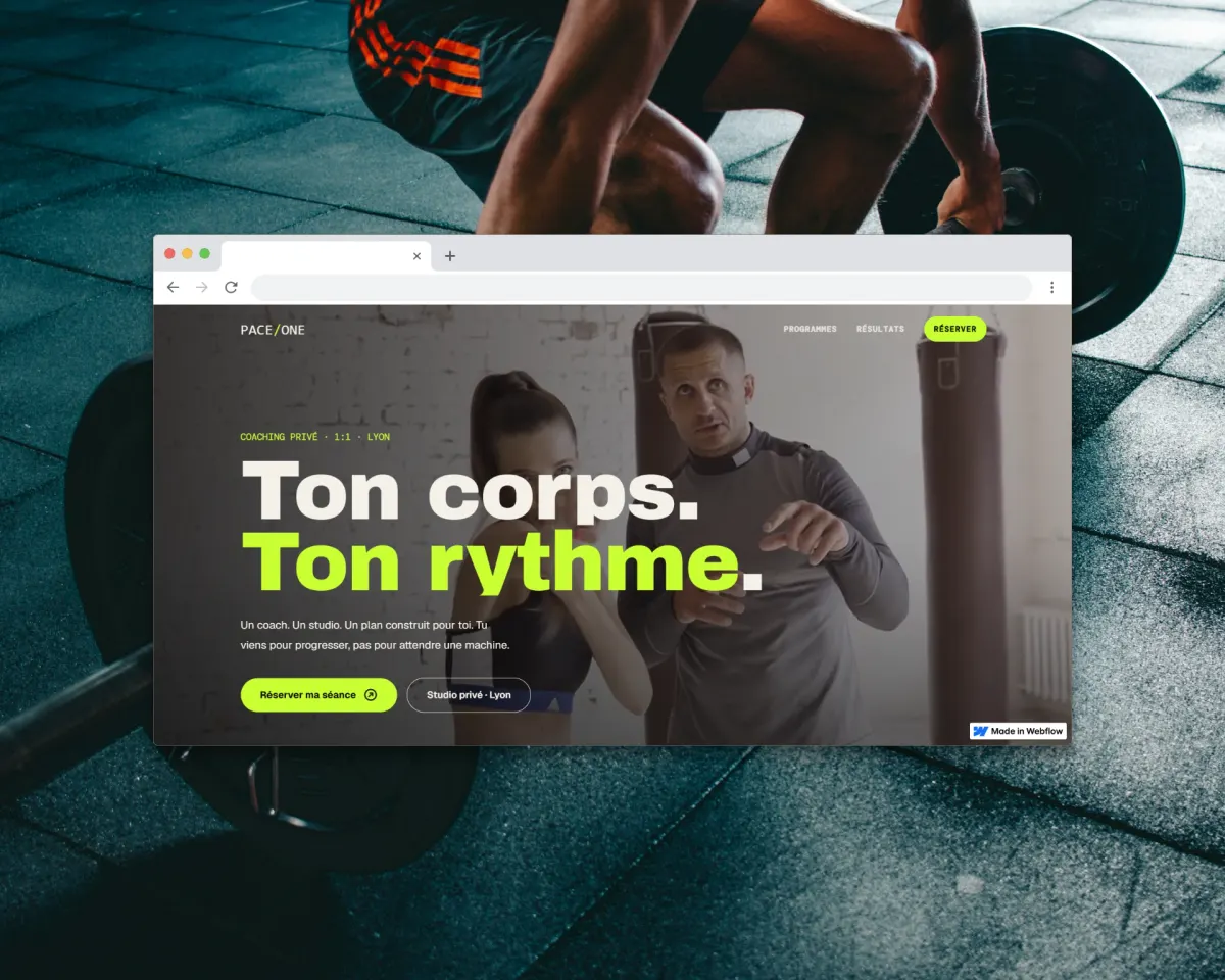 Site web PACE/ONE, coaching sportif, maquette finale sur ordinateur