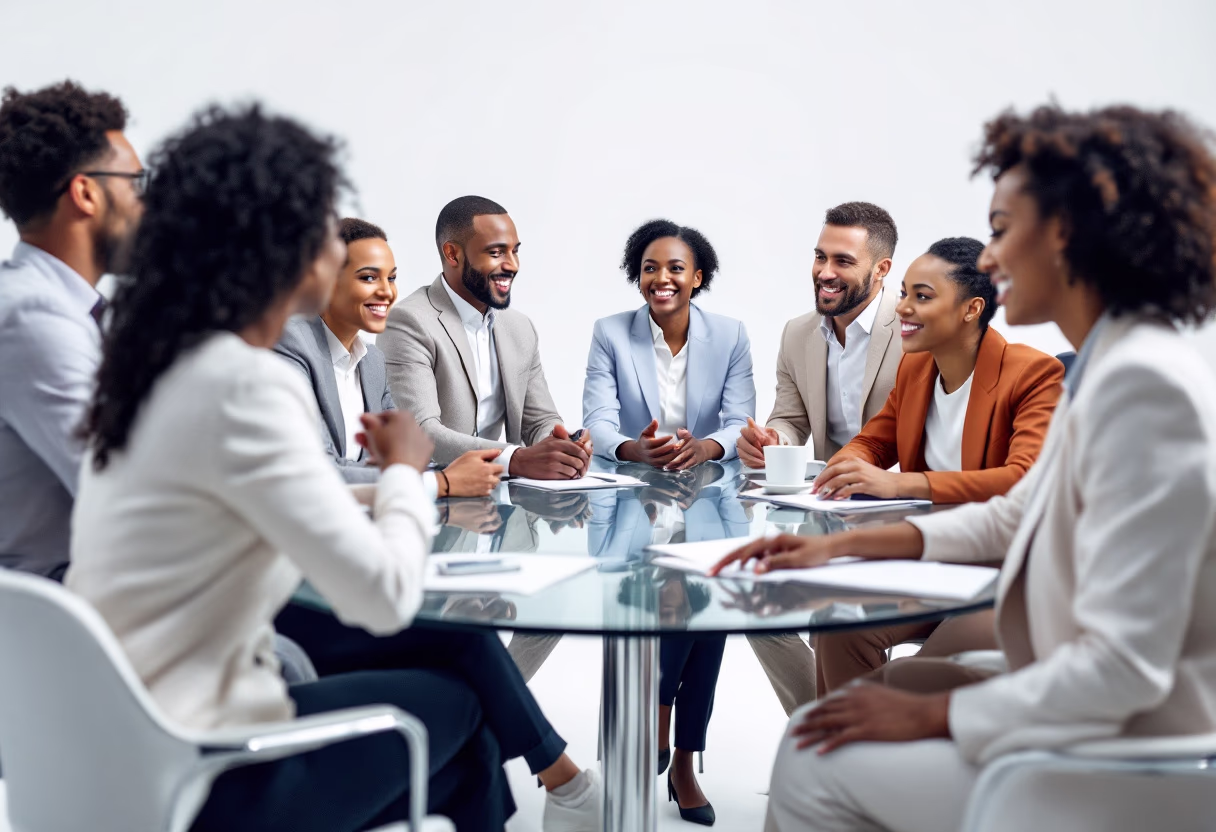 image of a diverse team in a meeting (for a edtech)