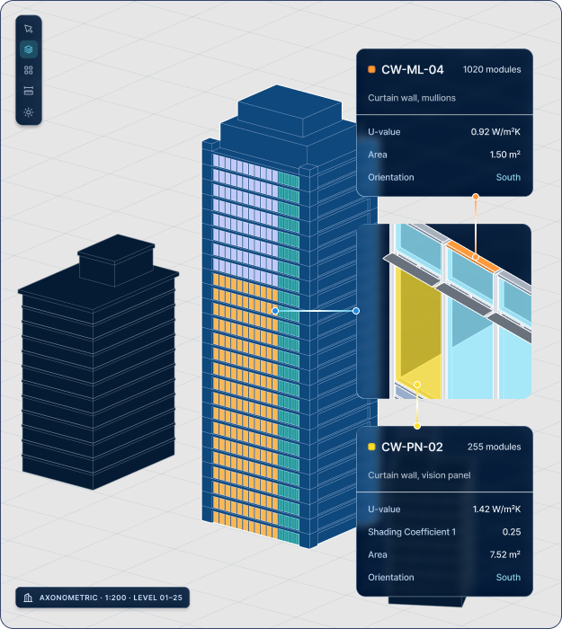 Highlighted facade panels with information extracted