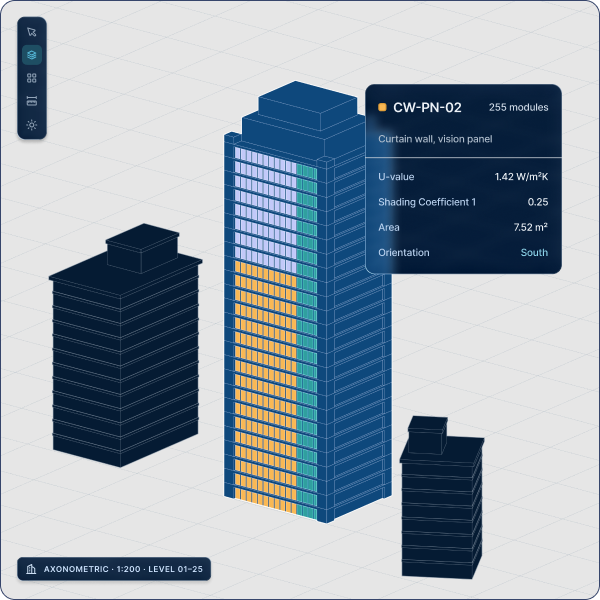 Highlighted facade panels with information extracted