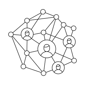 Network diagram of connected user icons symbolizing social or digital connections.