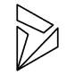 Black outlined abstract geometric shape resembling a folded paper plane or arrow.