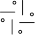 Abstract black icon with four arrows pointing clockwise forming a square with dots inside.