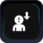 Icon of a person with an exclamation mark above and a downward arrow beside it.