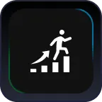 Icon of a person climbing upward on a bar graph, symbolizing growth or progress.