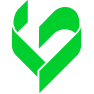 Green stylized heart-shaped leaf icon with geometric cutouts on a white background.