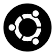 Ubuntu logo with three stylized people forming a circle on a black background.