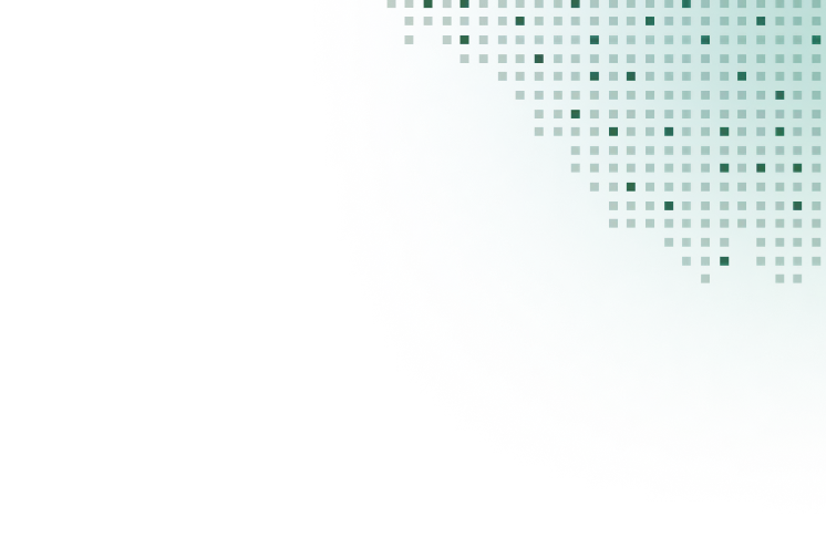 Green rounded square made of small dark green dots on a teal background.