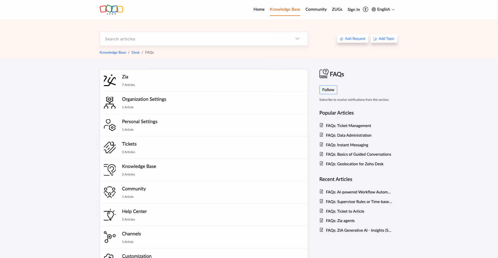 Zoho Desk Self-Service Portal Example