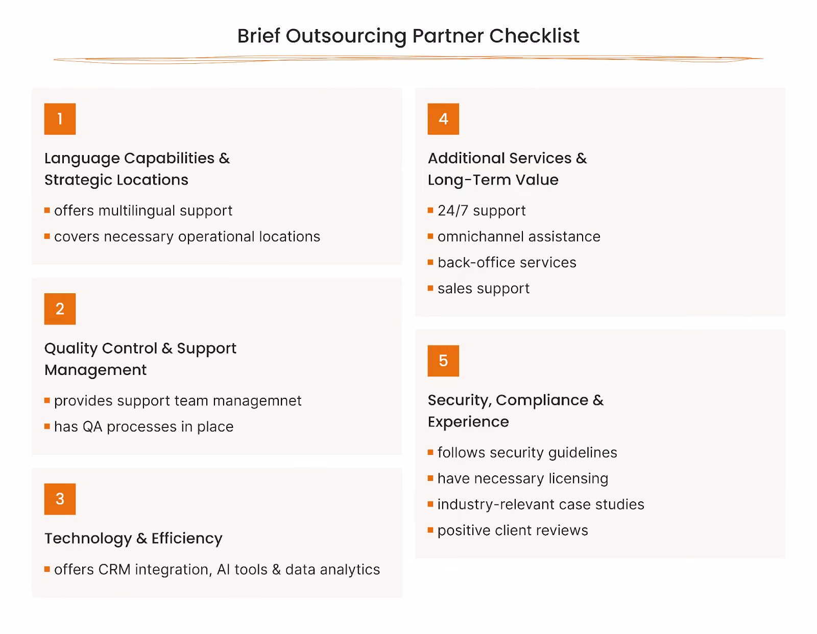 Customer support outsourcing vendor checklist