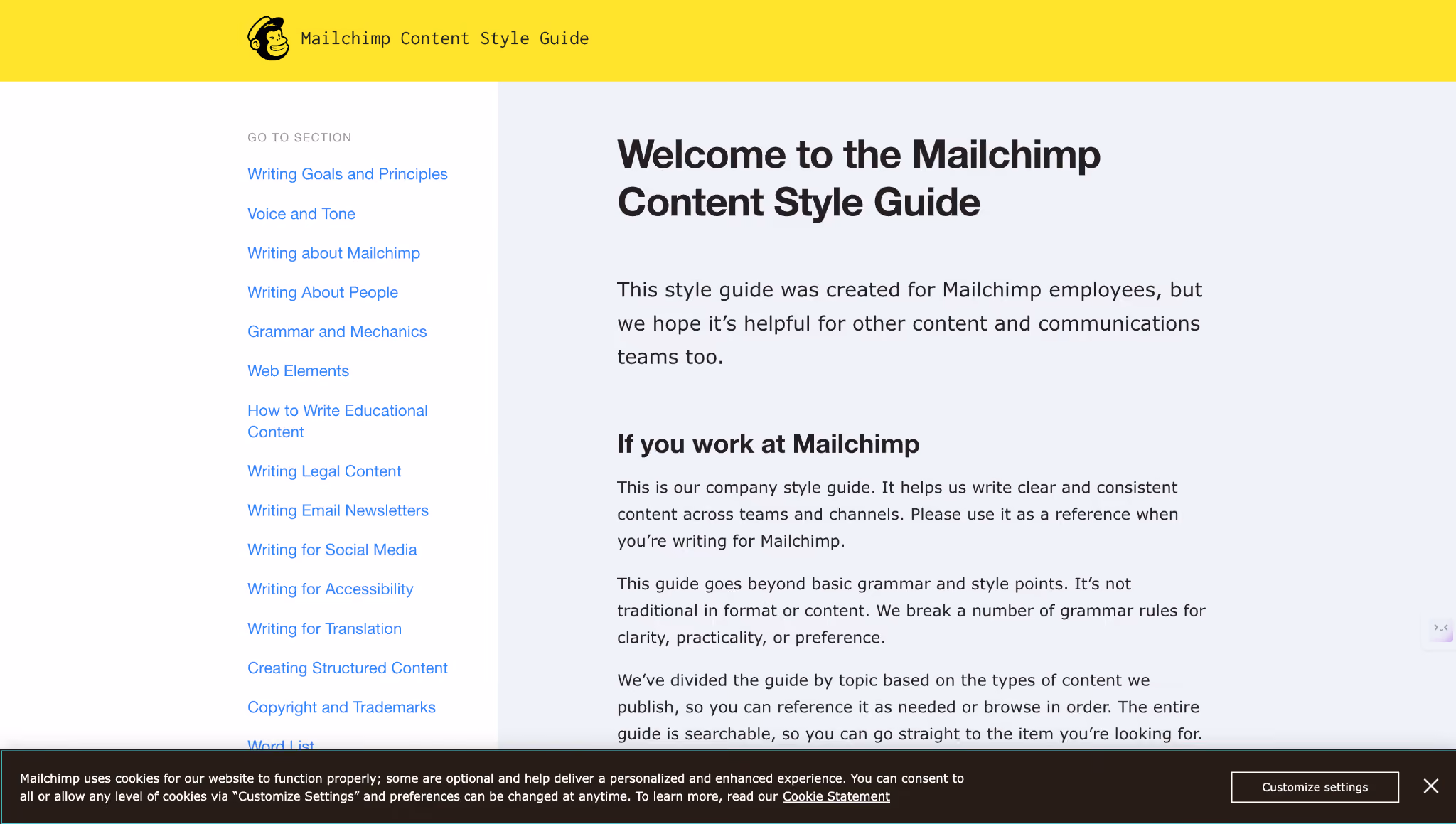 Mailchimp content style guide screenshot