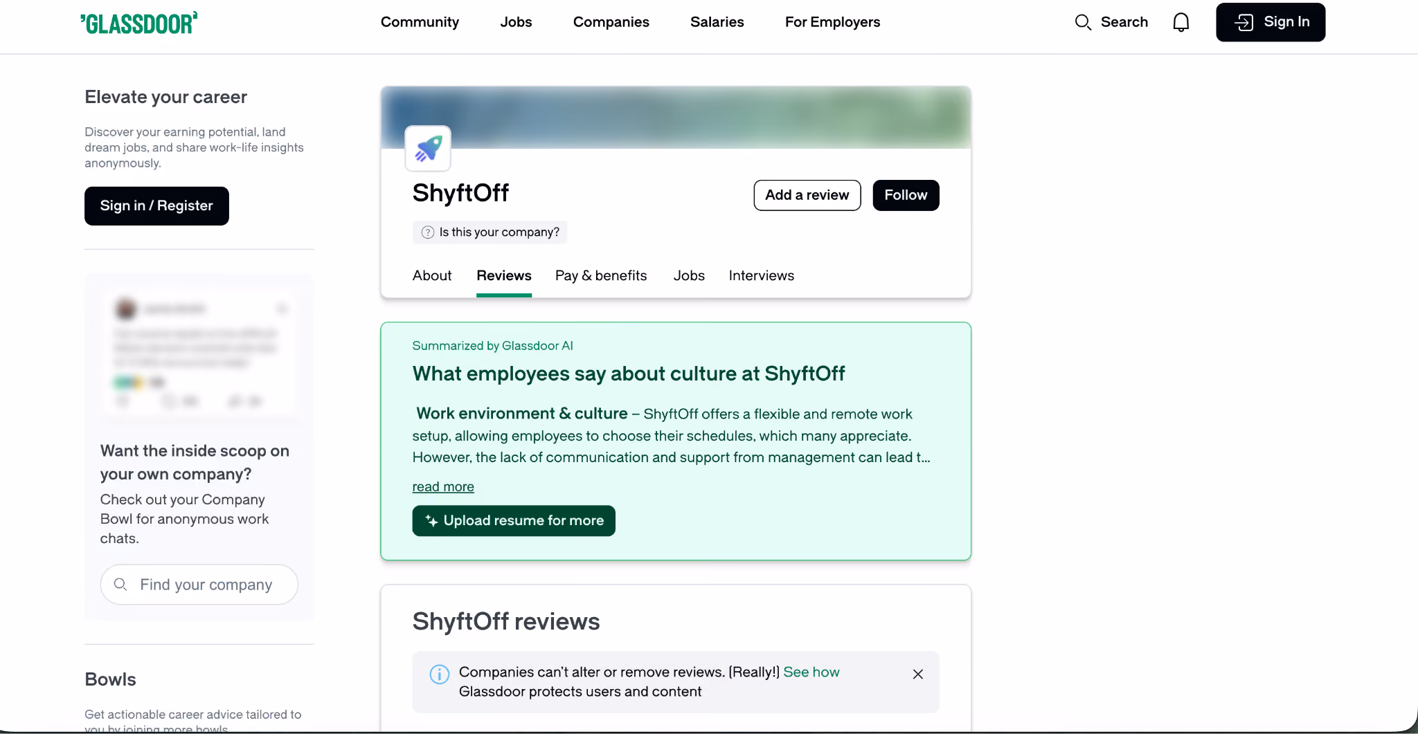 glassdoor review snapshot #2 Shyftoff