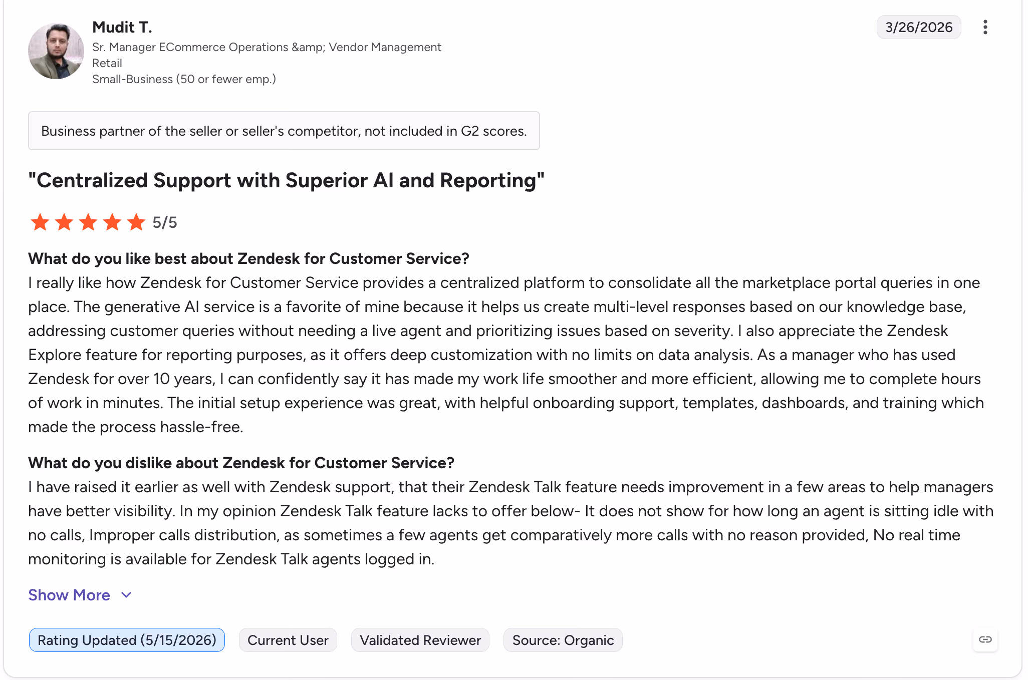 g2 review snapshot zendesk positive 2