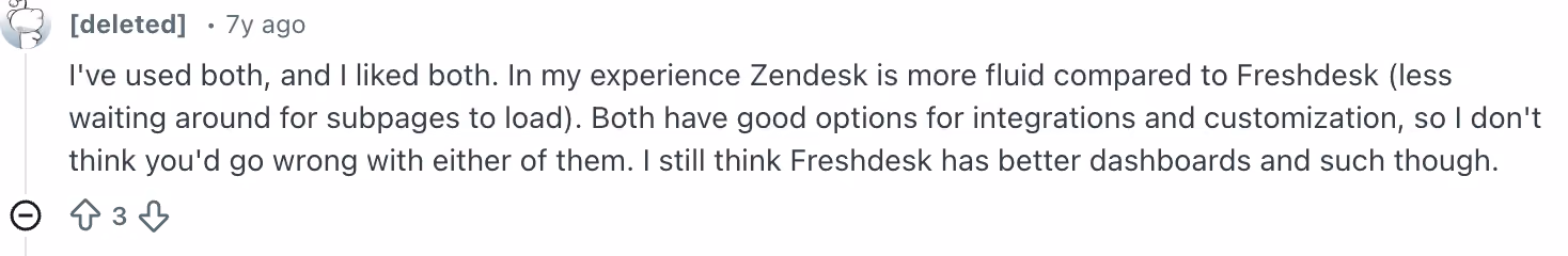 Zendesk vs Freshdesk Reddit screenshoot example 5