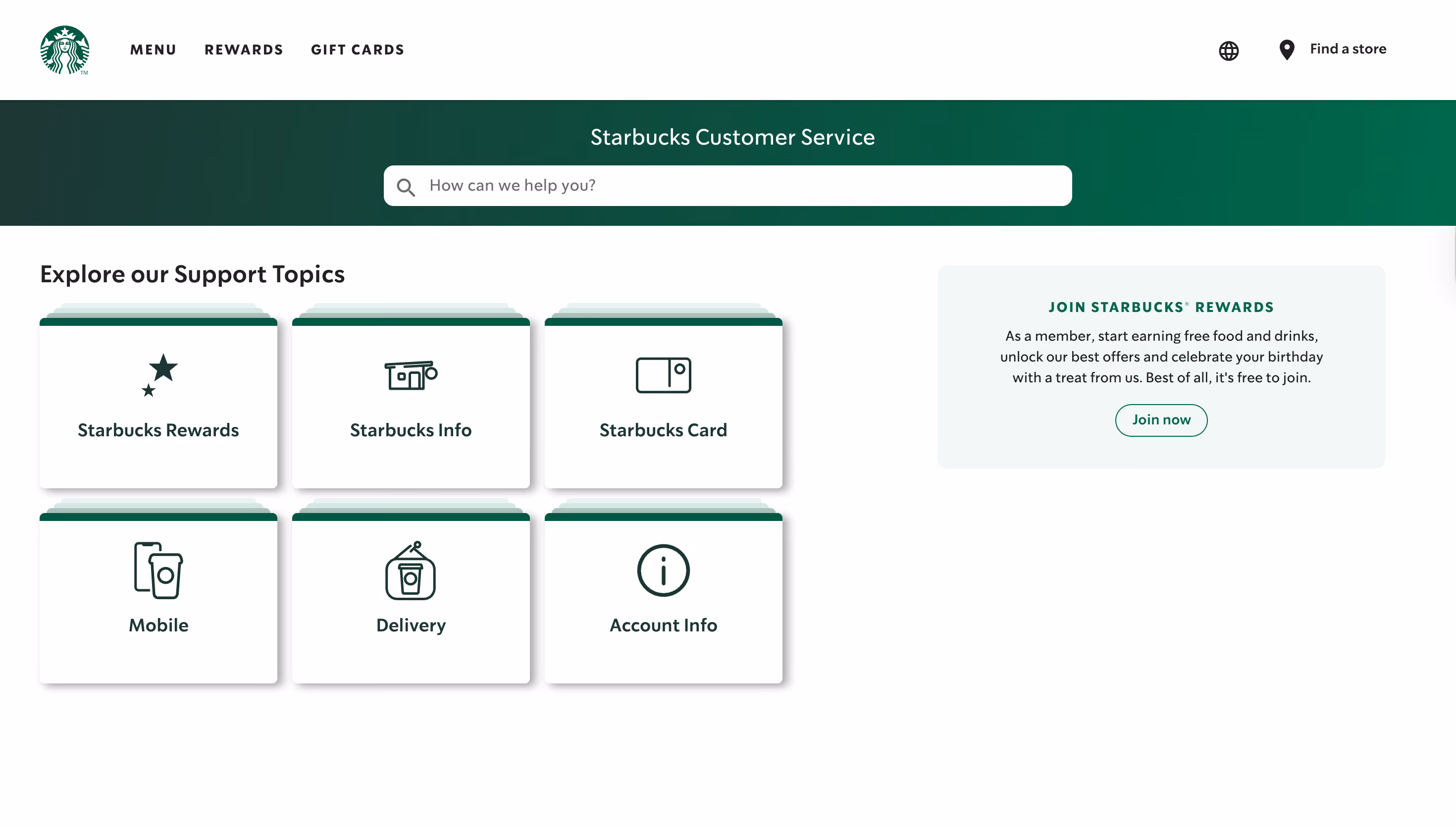 Starbucks customer service support hub