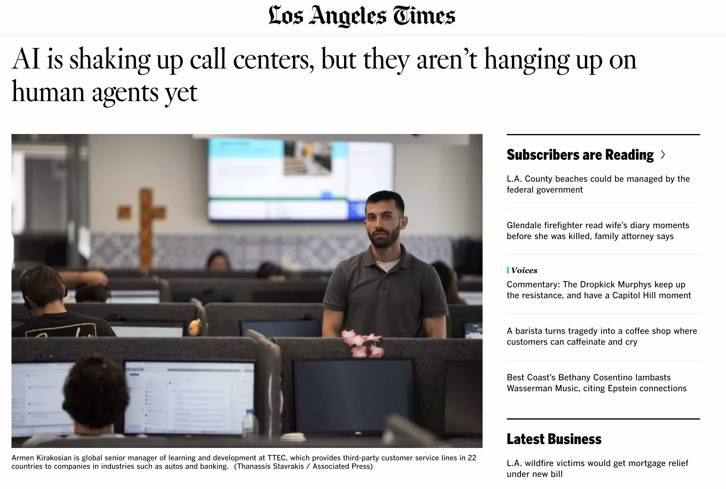 Het AI-nieuws van het contactcentrum van de Los Angeles Times